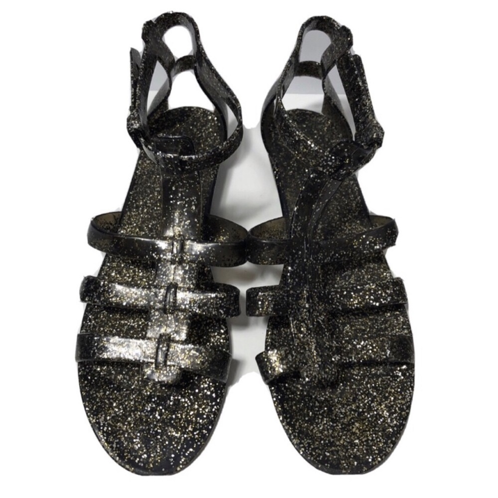 Urban Outfitters Black Glitter Strappy Sandals. Size 9.